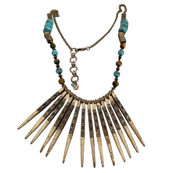 Lucky Brand Necklace Spikes Boho Southwestern kinetic turqoise - Picture 1 of 8